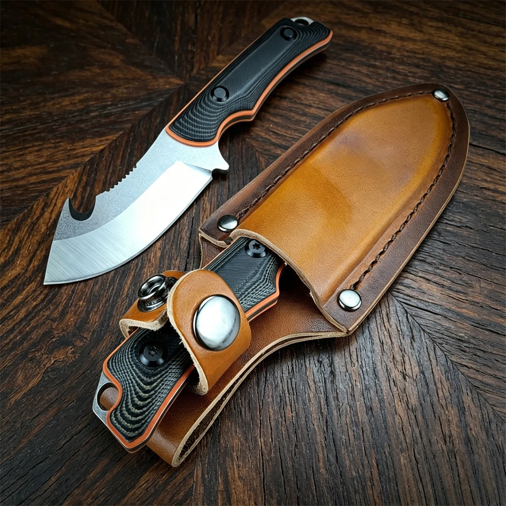 15018 Camping Fixed Blade Knife 9C13MoV Steel Blade Two-Tone G10 Handle Leather Sheath Outdoor Portable Fishing Tool Men's Gift — image 1