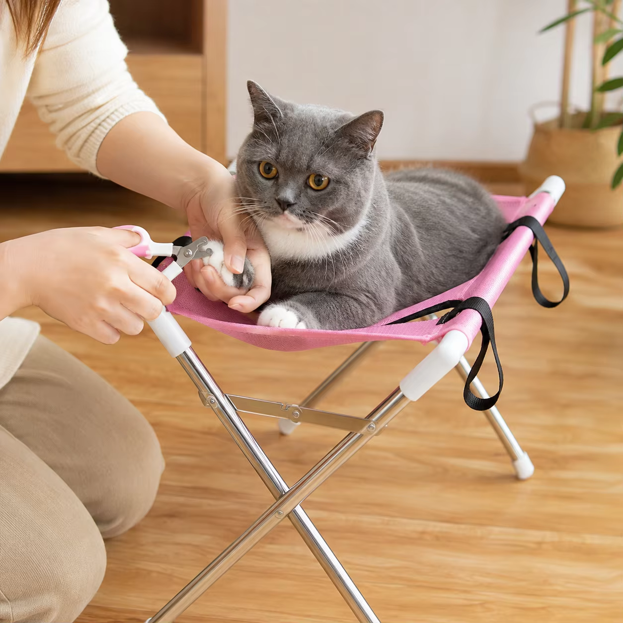 Mesa de hamaca plegable para aseo de mascotas con soporte para gatos y perros pequeños: recorte de uñas, cuidado de patas, baño, aseo en casa, opciones de reemplazo — imagen 1