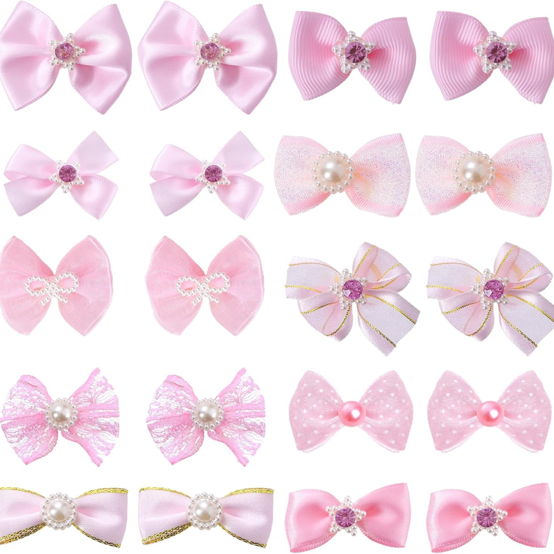 20 Piezas de Lindos Moños para Perro con Ligas Elásticas, Hechos a Mano, Estilos Variados con Encaje, Diamantes de Imitación y Perlas, para Cachorros, Gatos y Mascotas Peludas — imagen 3