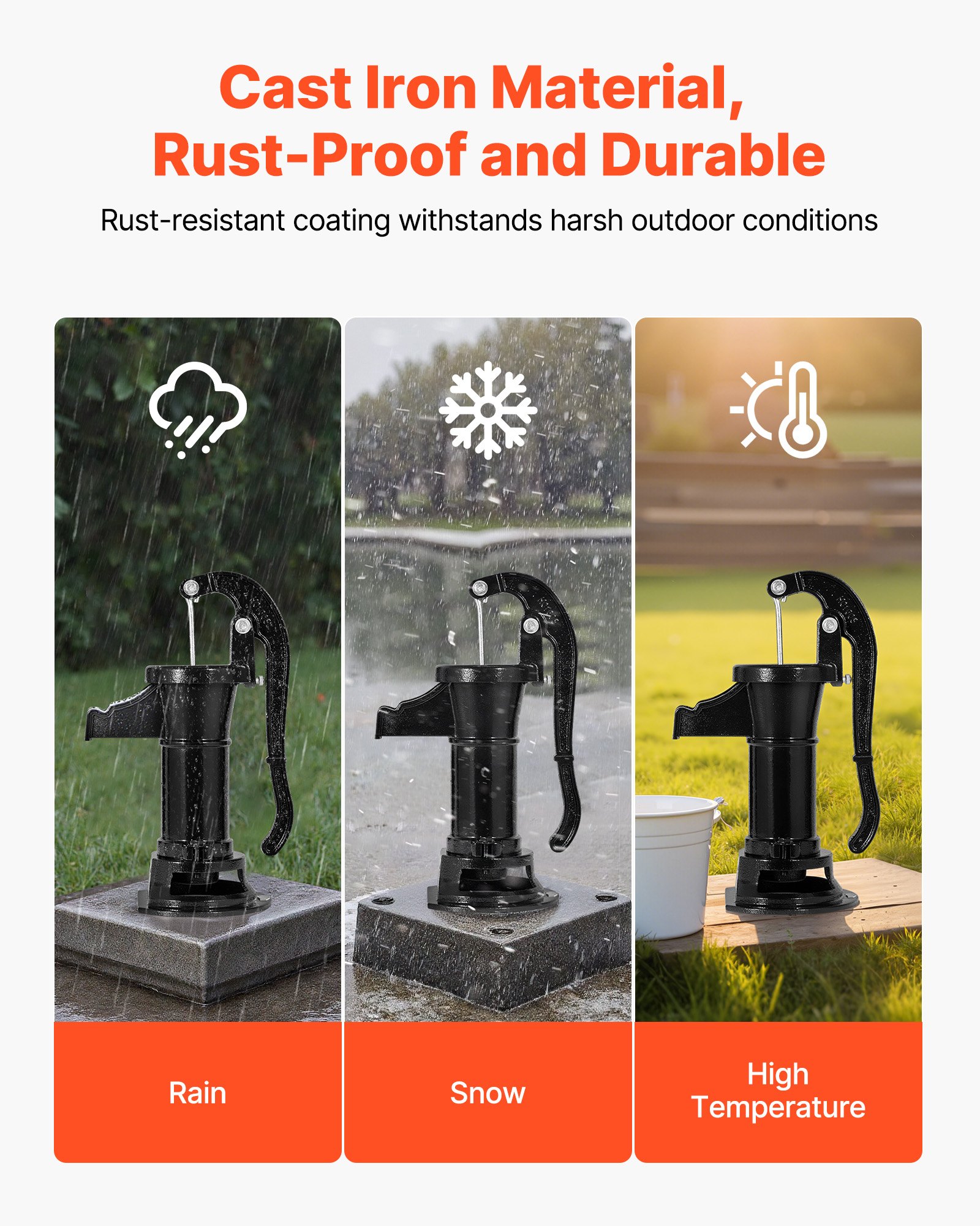 Well Hand Pitcher Pump, 25 Ft Maximum Lift, Antique Cast Iron Manual Hand Water Pump, NPT 1-1/4 In Connection, Easy Installation, Old Fashioned For Outdoor Garden, Pond, Backyard, Farm, Black — imagen 2