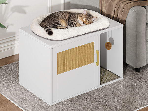 Caja de Limpieza para Gatos Multifuncional de Diseño Blanco Moderno Casa para Gatos con Lavabo y Mesa de Sílabo para Dormitorio y Salón — imagen 6