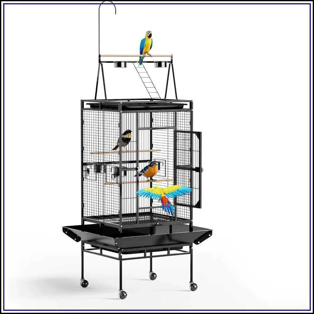 Jaula de 83" para Pájaros con Parte de Juego, Caja de Hierro Forjado con Ruedas, Jaula de Pájaros para Loros, Cotorras, Loris, Pinzones y Canarios — imagen 1