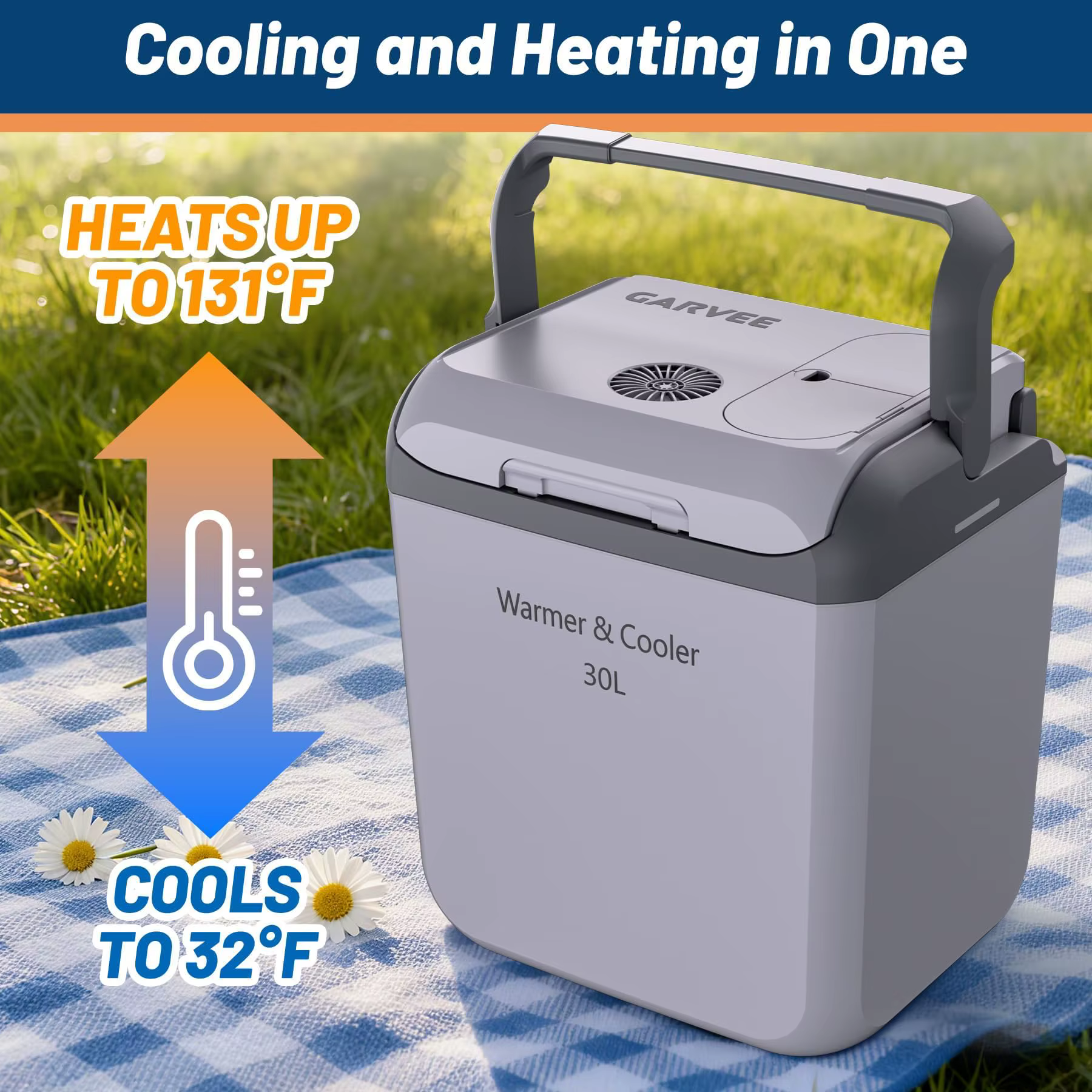 Electric Cooler Car Fridge 32QT 12V And 110V Portable Cooler And Warmer For Truck Ideal For Camping Road Trips And Trucking 32QT Portable Car Fridge With Cooling And Heating Functions — imagen 3