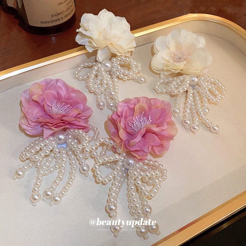 Silver Needle Flower Phalaenopsis Pearl Butterfly Knot Tassel Earrings Long Bohemian Earrings — image 7