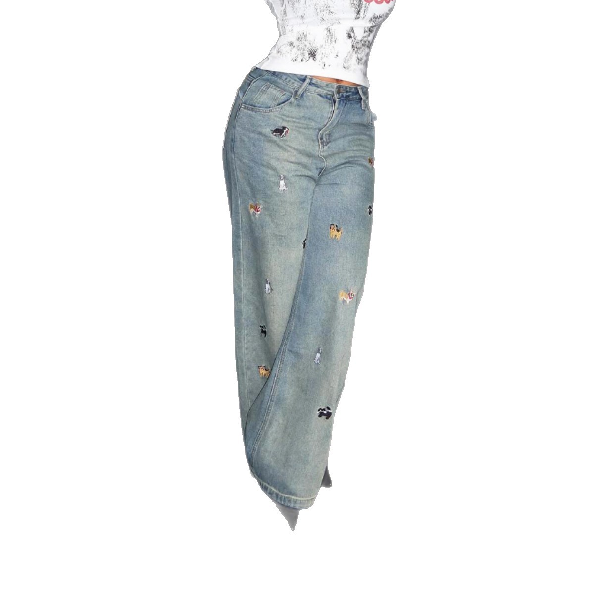 Worn-in Fun Sausage Dog Embroidered Denim Pants — image 5