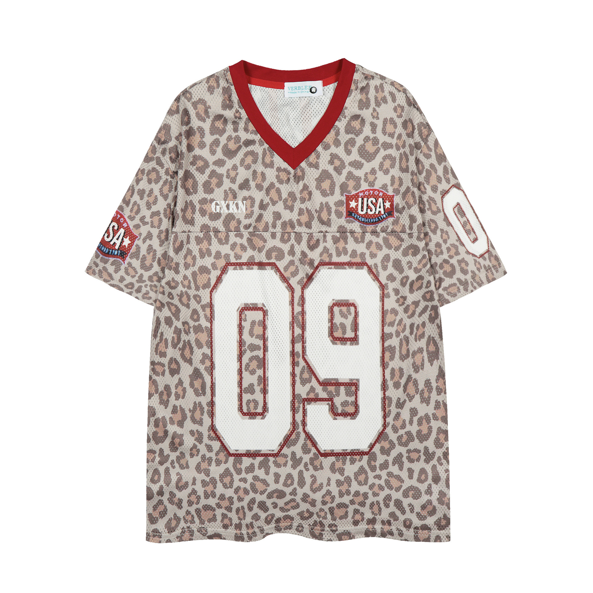 Leopard Print V-Neck Mesh Short Sleeve T-Shirt for Women — image 2