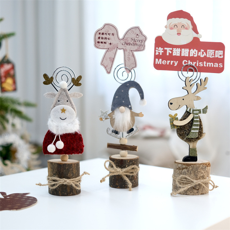 Portador de Tarjetas Navideñas con Renos Creativo Forestal de Madera Notepad y Pegatina para Fotos Decoración — imagen 1