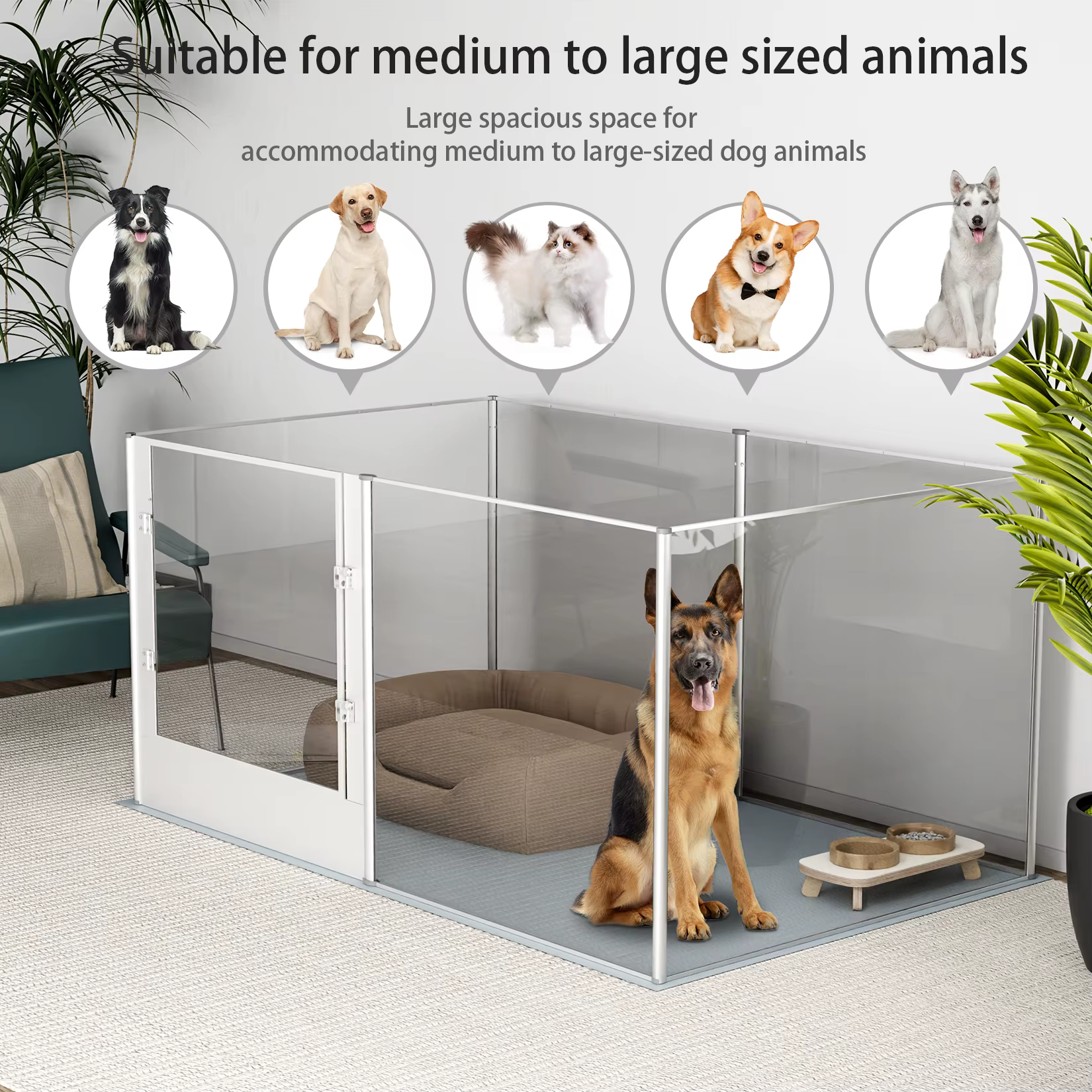 Cubo de Jardín Acetato Grande, 6 Paneles, Cárcel para Mascotas Resistente, Box de Parto con Manta Impermeable — imagen 5