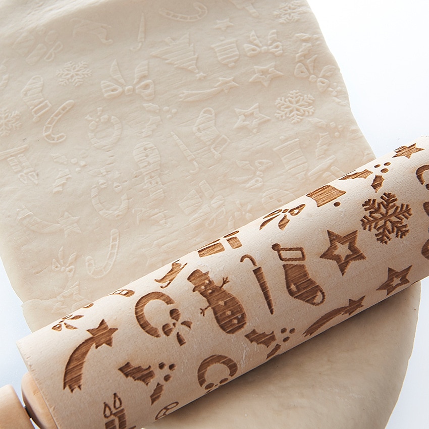 Merry Christmas Elk Wooden Print Rolling Pin Christmas Home Decorations Navidad Decor Noel Dessert Tools New Year 2020 DIY Craft — image 6