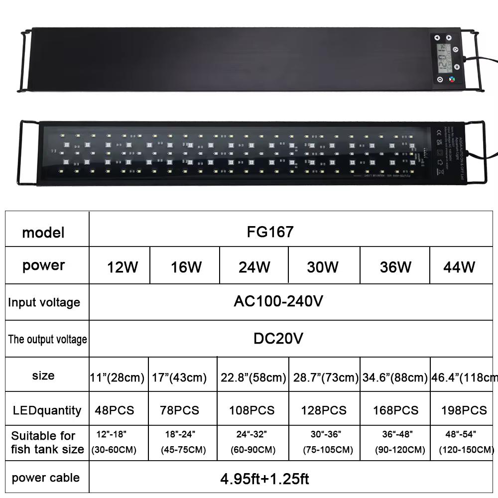 Luz LED de Espectro Completo 24/7 para Acuario de 30-60cm, Lámpara de Crecimiento para Plantas Acuáticas, Decoración de Pecera, IP68 Impermeable, 100V-240V — imagen 6
