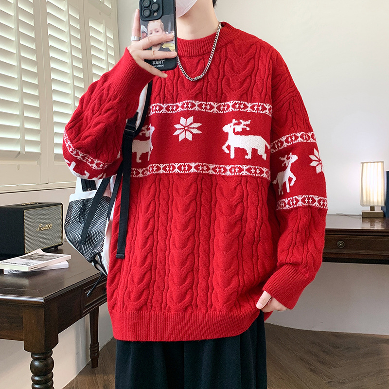 Thickened Casual Pullover Sweater with Jacquard Reindeer Pattern and Cable Knit Design — image 4