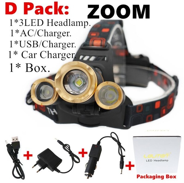 15000Lm XM-T6x3 LED Headlight ZOOM Flashlight Torch Camping Fishing Headlamp lantern Use 2*18650 battery / AC/Car/Usb/ charging — image 10