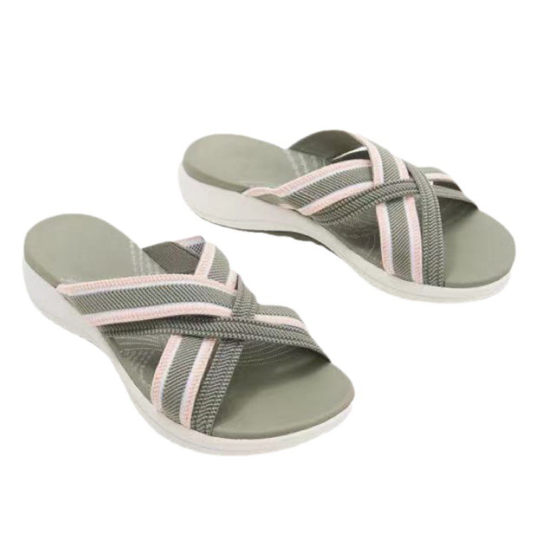 Flat bottomed sloping and fish mouthed flying woven cross sandals for women's slippers — image 6