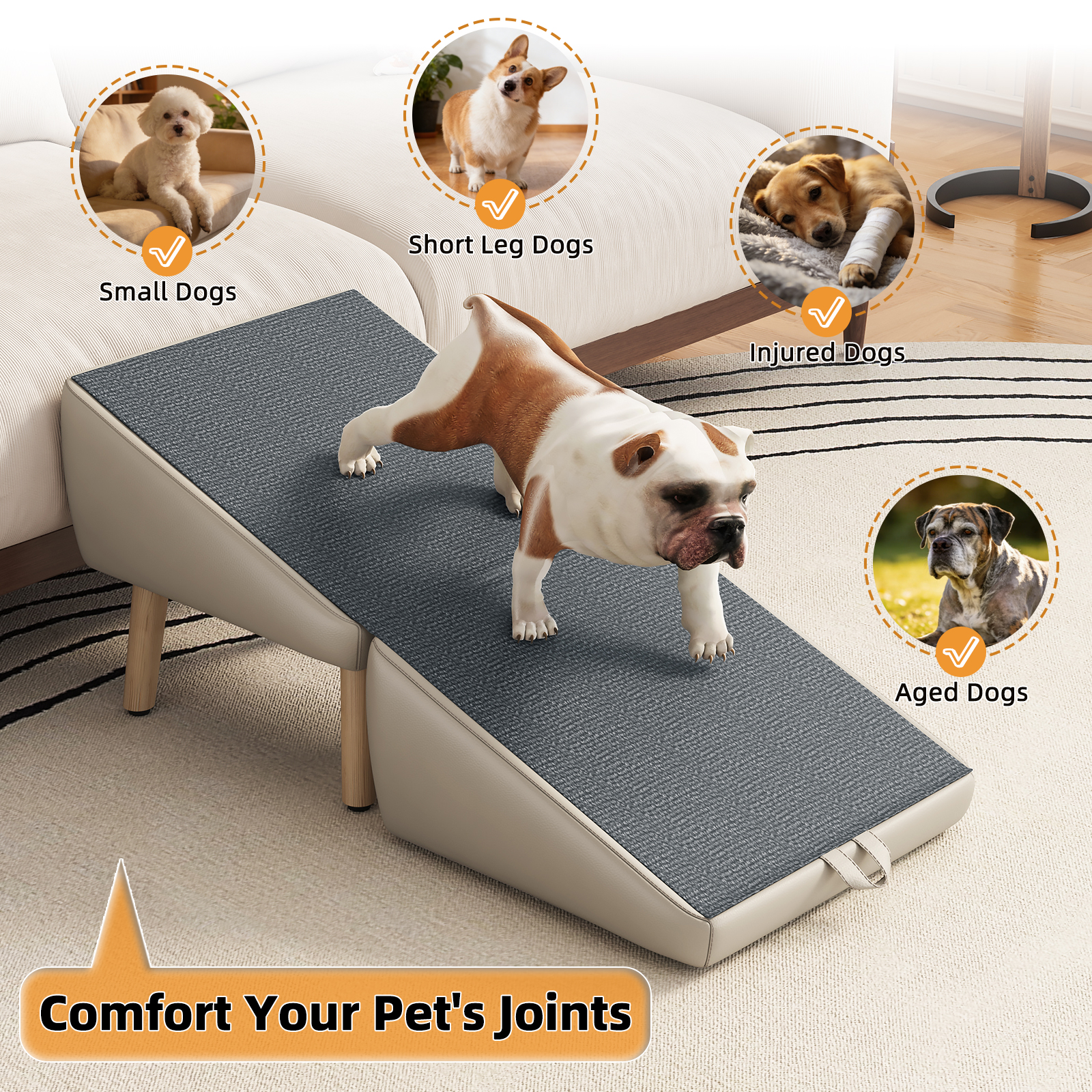 UPGRADED Dog Stairs for Small Dogs and Cats, Dog Ramp for Couch and Bed, Foldable 2-in-1 Wooden Pet Steps for Puppy, Split Ottoman Design (Light Grey) — image 22