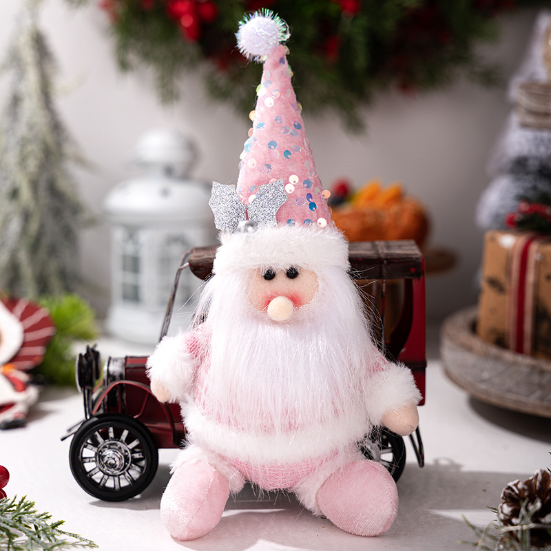 Christmas Decoration Pink Glitter Plush Ornament Santa Claus Figurine Snowman Reindeer Hanging Decor — image 7