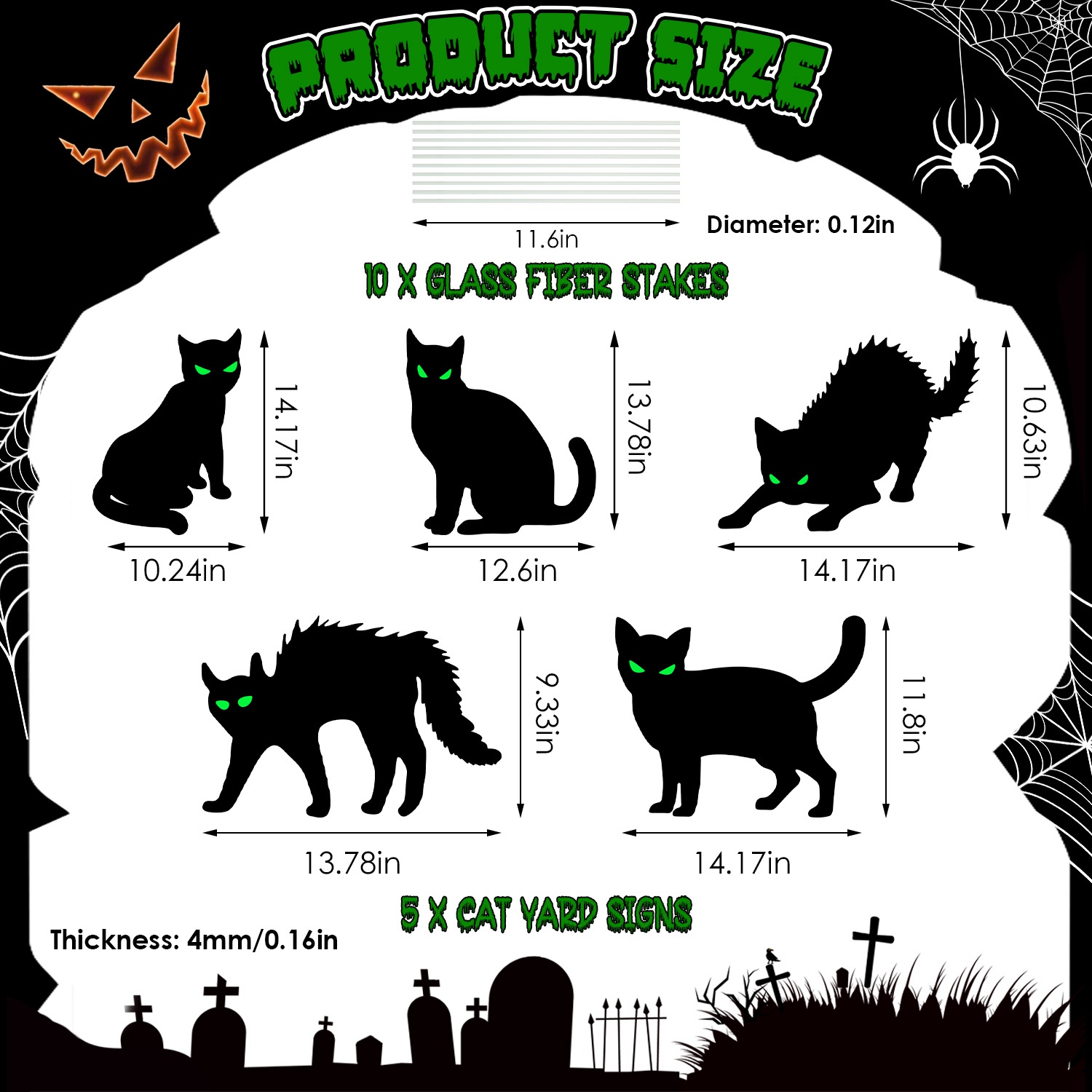 Decoraciones de Jardín para Halloween: 6 Calaveras, 6 Tumbas o 5 Gatos Negros, Brillan en la Oscuridad, para Casa Embrujada, Jardín, Patio y Fiestas de Temática Terrorífica — imagen 7