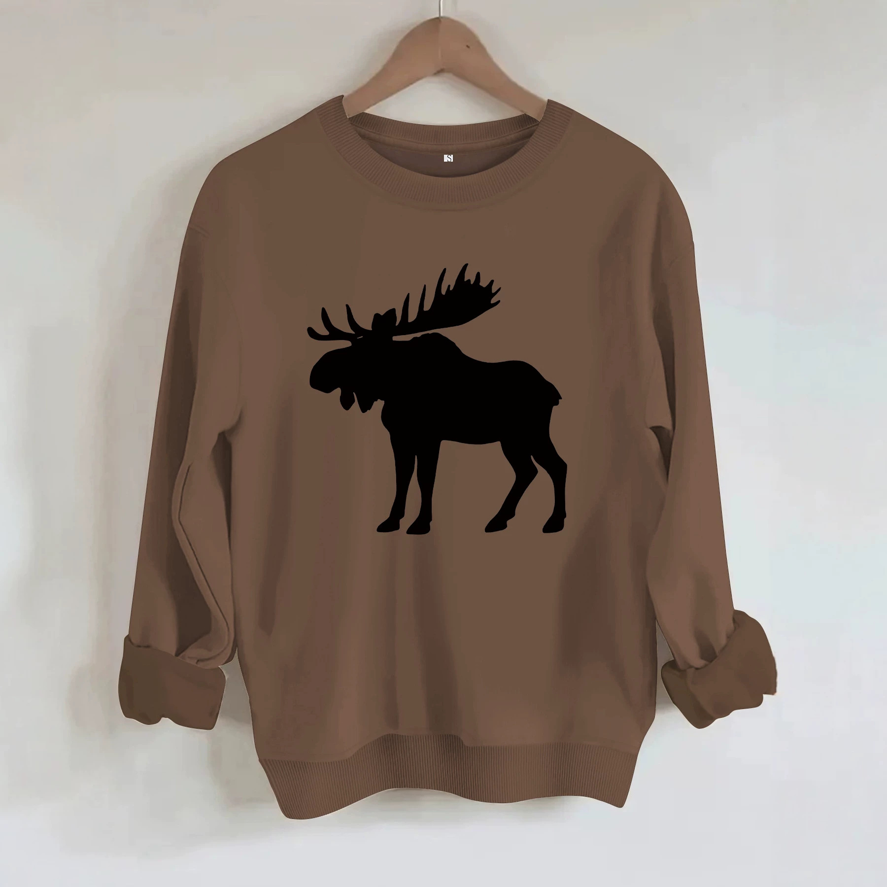 Deer head print round neck fleece hoodie — image 4