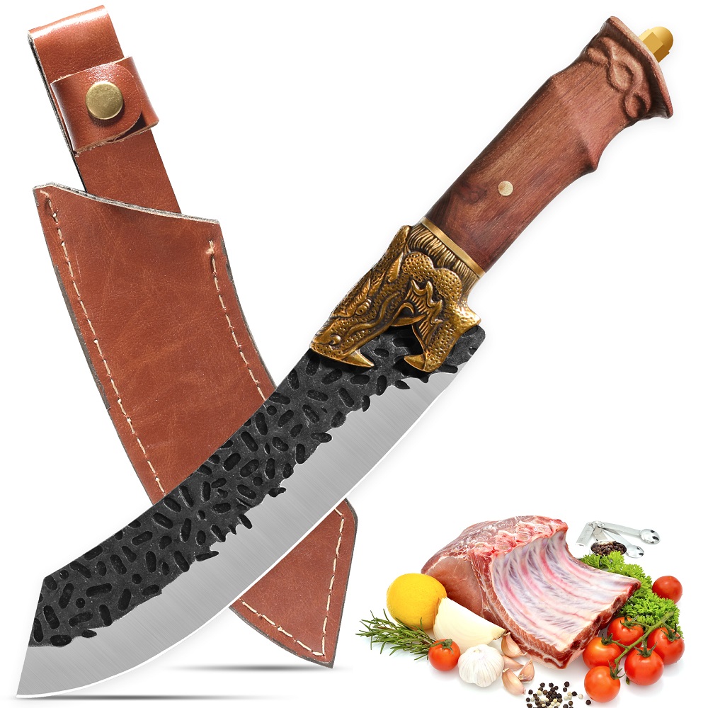 Qulajoy Boning Knife - Hand Forged Camping Knife 7Cr17MOV Blade - Dragon Head Handle And Leather Sheath - Unique Dragon Style - Viking Knife For Hunting & Camping — image 5