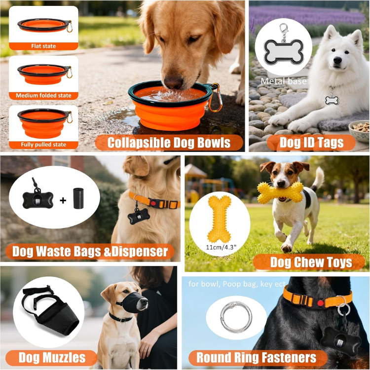 Dog Harness Collar And Leash Set - Dog Halter Harnesses Fits Small Medium Dogs Orange-M — image 2
