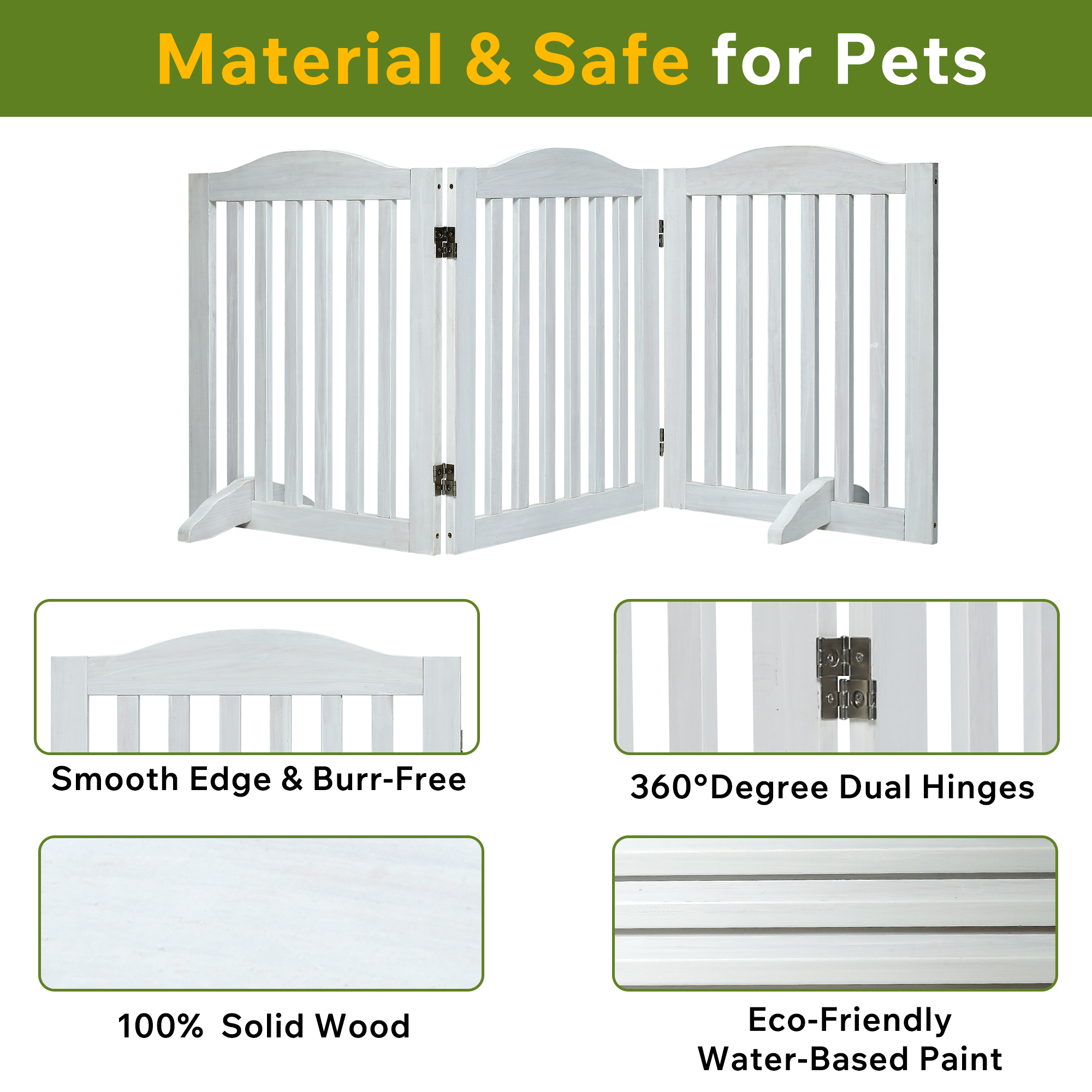 Puerta de Madera Plegable para Mascotas, 3 Paneles, 24 pulgadas, Barra de Acceso para Perros en Casa — imagen 7