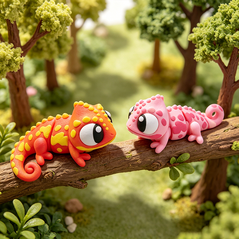 4PCS 3D Printed Chameleon Figurine Set, Articulated Flexible Mini Chameleons, Colorful Animal Desk Decor, Collectible Display Ornaments — image 5