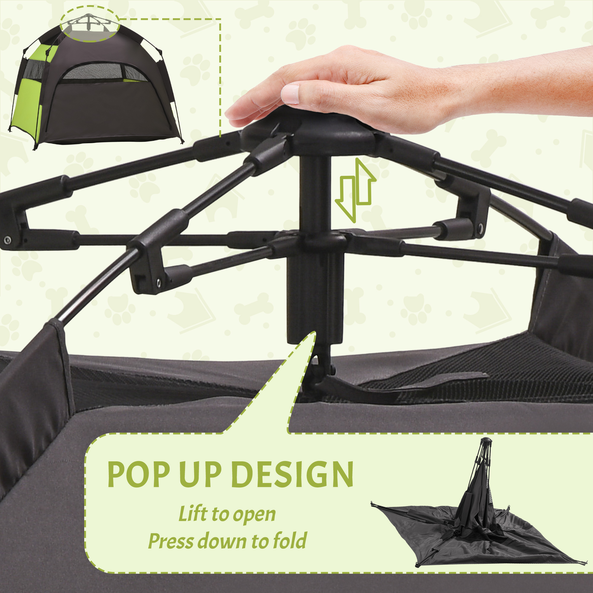 Tenda de Camping para Perros Grandes y Extra Grandes, Tenda Portátil para Mascotas con Bolsa de Transporte para Playa, Jardín, Hogar, Verde — imagen 3