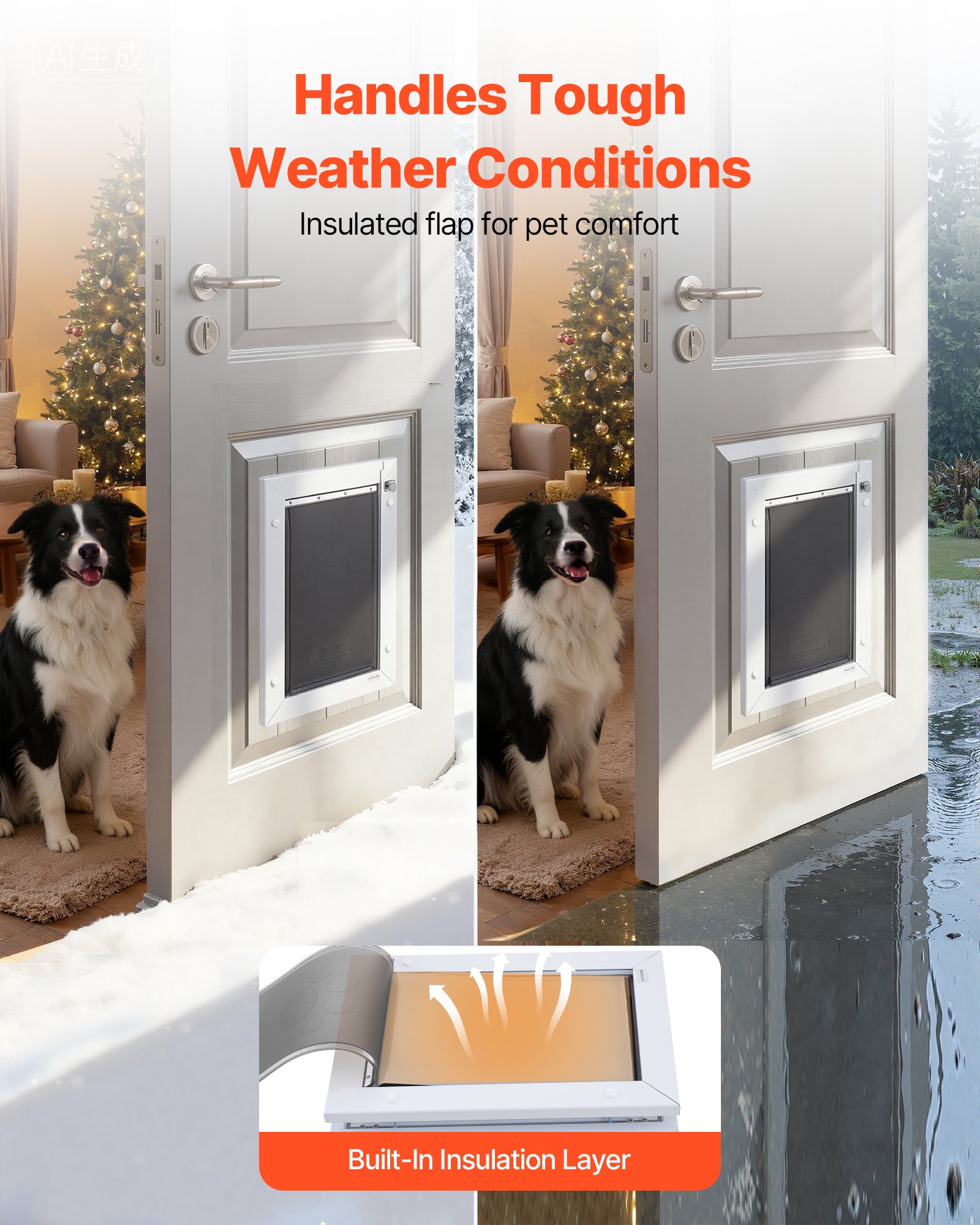 Puerta para Mascotas Grande, Con Tres Flap Magnéticos y Estructura Metálica, Fuerte y Resistente al Tiempo, Acceso Fácil para Perros en Interiores y Exteriores — imagen 5