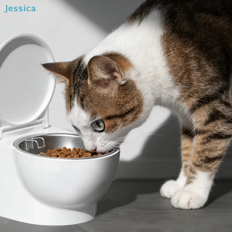 Creative Toilet Pet Bowl - Elevated Stainless Steel Feeder with Dust-Proof Lid for Cats & Small Dogs — image 5