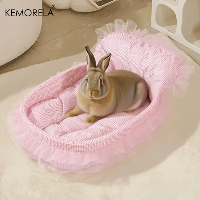 Soft Cute Bunny Princess Nest - Fluffy Rabbit Bed with Lace Edges, Cozy Plush Bedding for Small Pets, Hamsters, Guinea Pigs — image 3