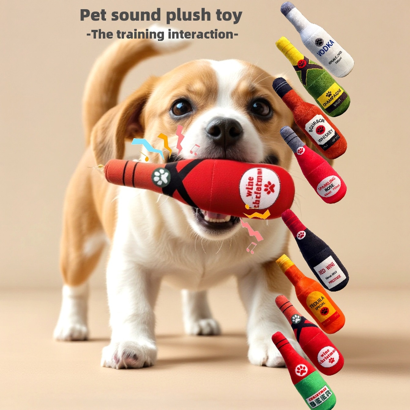 Juguetes de Perro Botella de Vino Realista Resistentente al Mordisco Entretenimiento Automático para Gatos y Perros Limpieza Dental Sonido Interactivo — imagen 1
