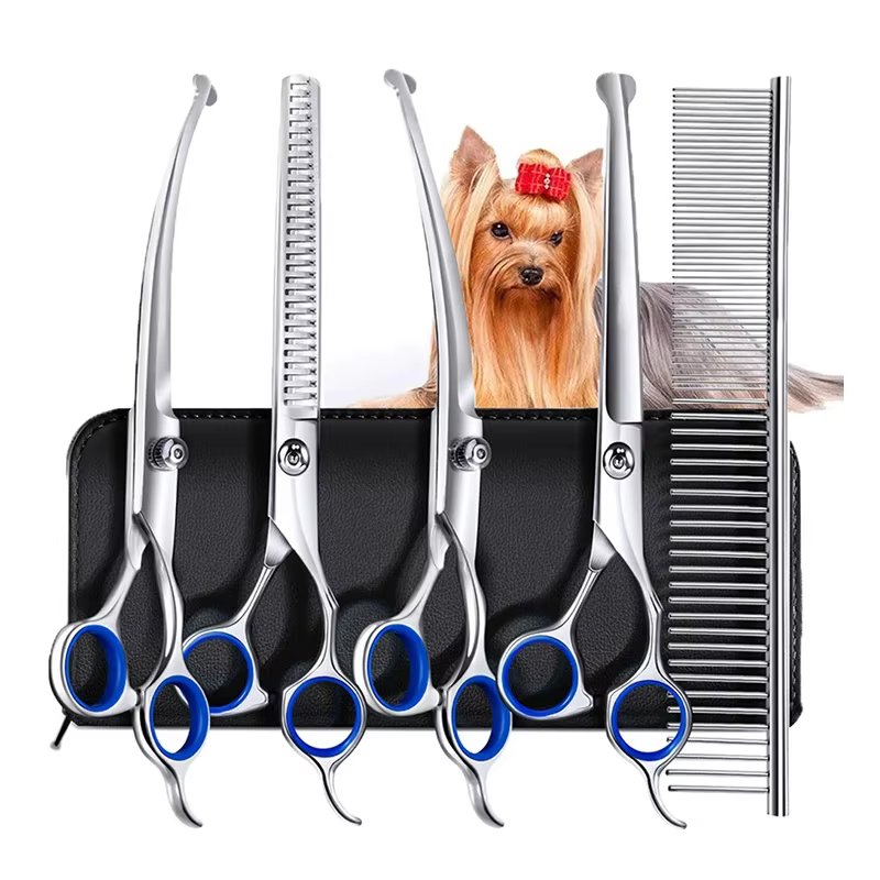 5 in 1 Professional Dogs Grooming Scissors Set Stainless Steel Dog and Cat Hair Thinning Shears with Safety Round Tip for Pet — image 1