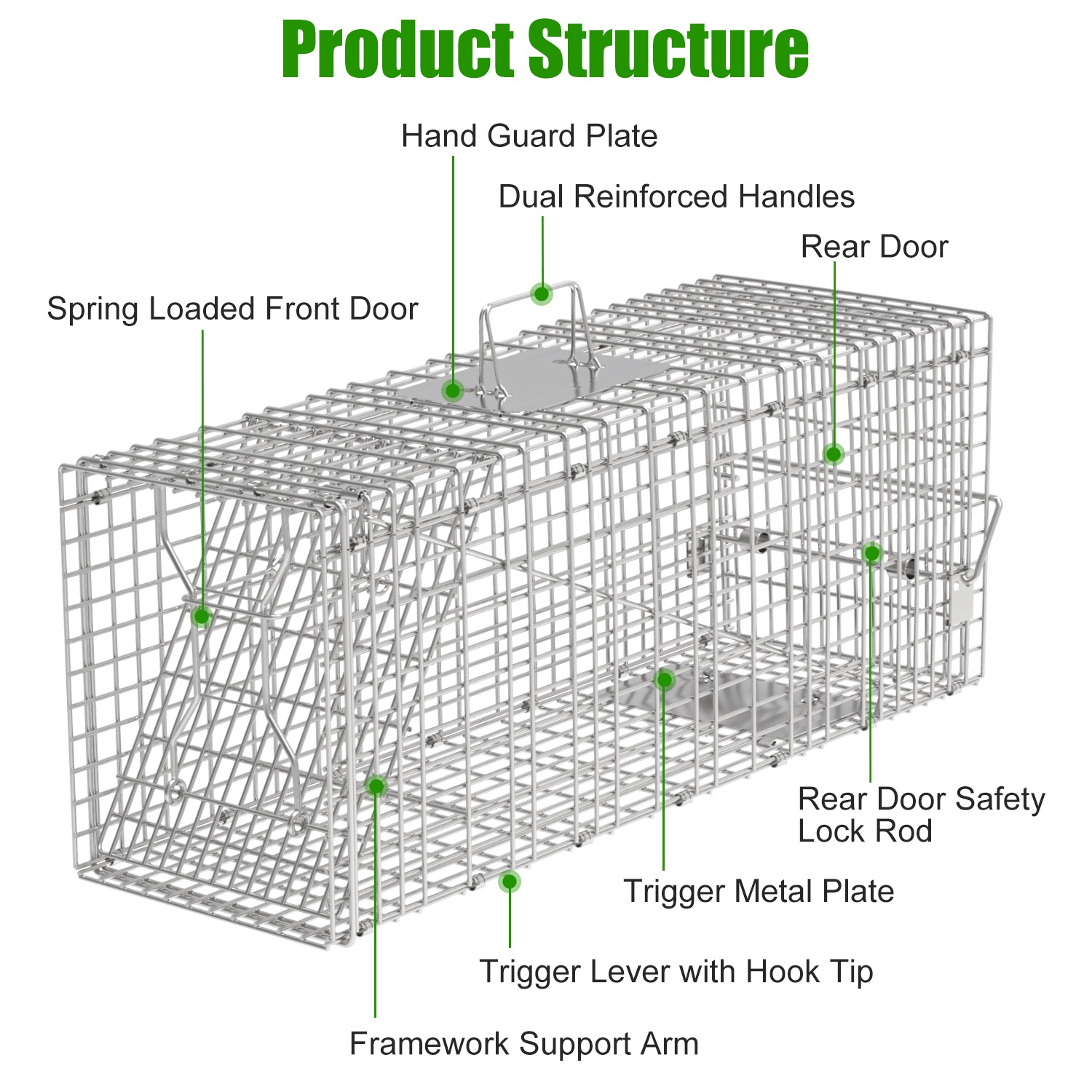 Humane Cat Trap Cage With Waterproof Cover Gloves Catch Release Live Animal Rodent Cage Collapsible Galvanized Wire For Raccoons Beavers Groundhogs Foxes Armadillos — imagen 9