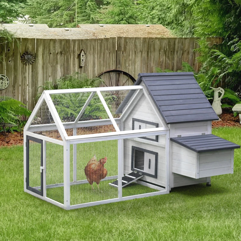Chicken Coop Wooden Chicken House Rabbit Hutch Poultry Cage Hen Pen With Nesting Box, Ramp, Run — imagen 3