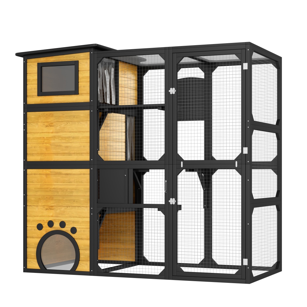 GO Large Cat Catio 4 Tiers Cat Enclosure For Outdoor, Cat House Weatherproof Attached To Window For Multiple Cats With Platforms And Resting Rooms, Brown — image 12