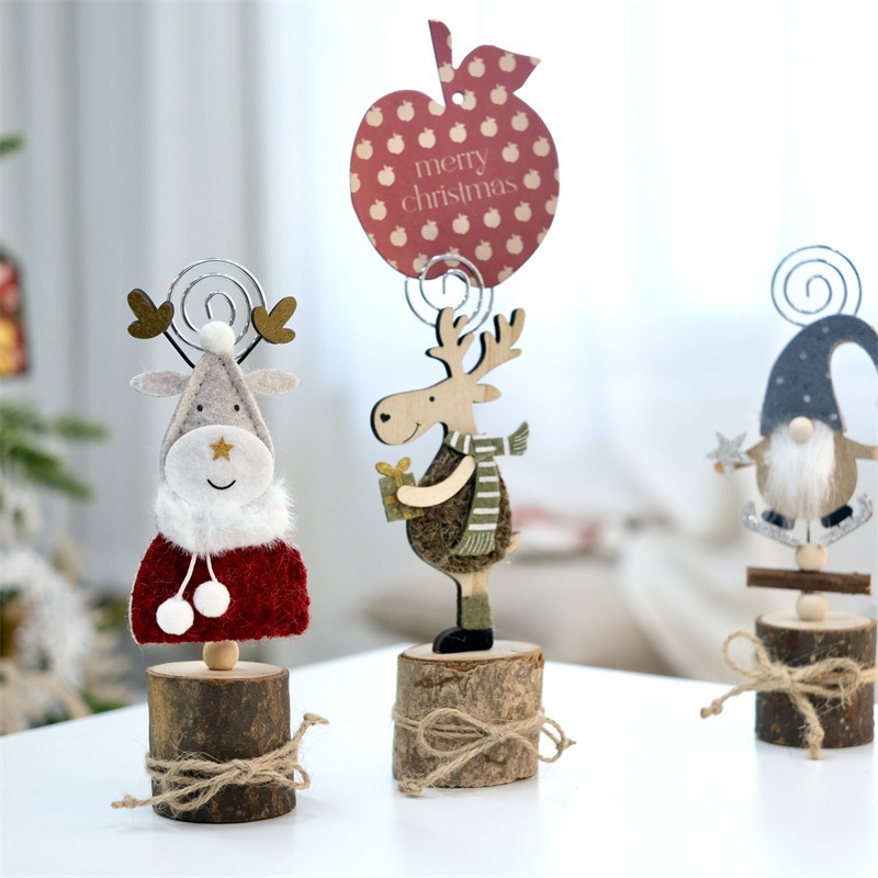 Portador de Tarjetas Navideñas con Renos Creativo Forestal de Madera Notepad y Pegatina para Fotos Decoración — imagen 3