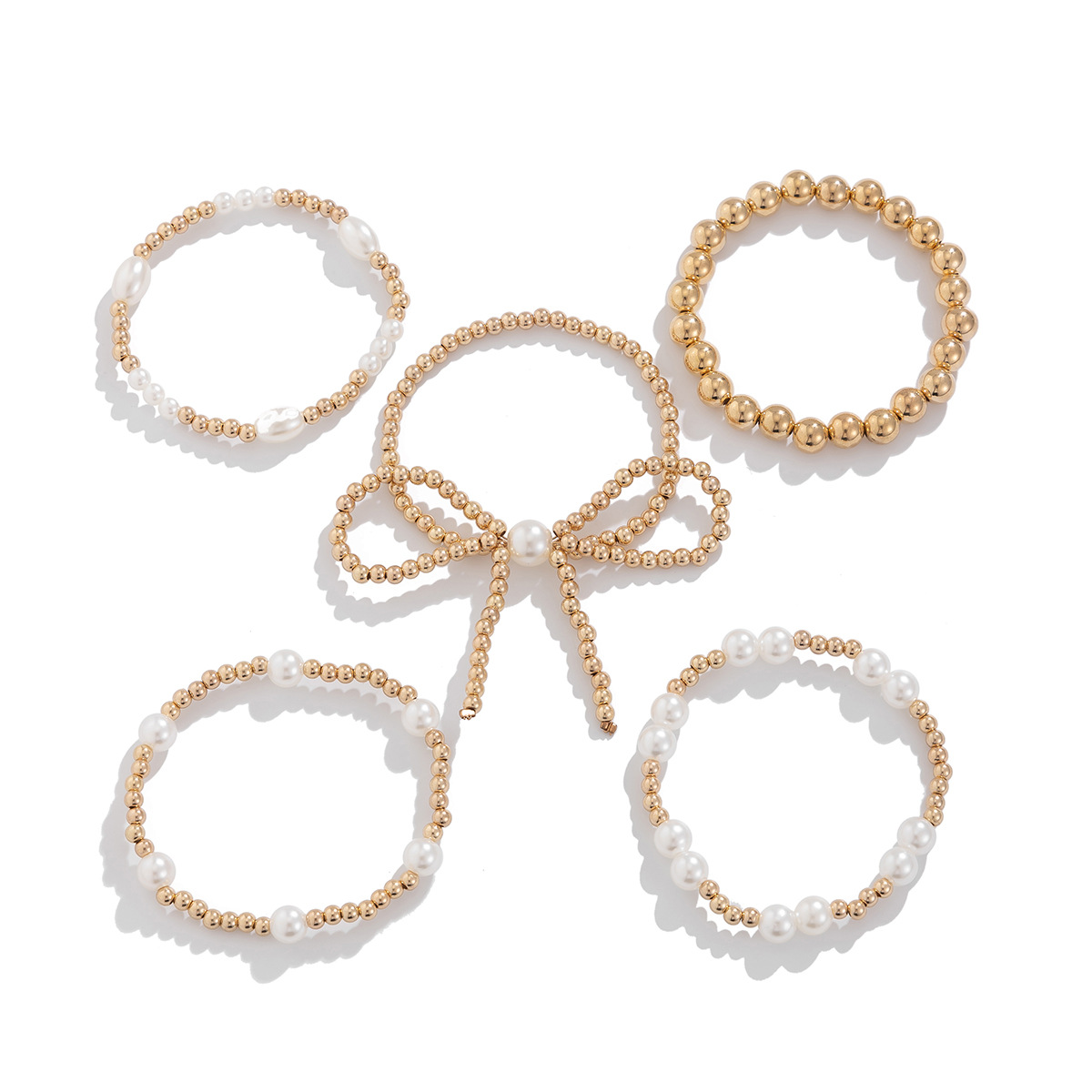 Butterfly knot bead multi-layer bracelet 5-piece set, internet famous style imitation pearl bracelet for women — image 5