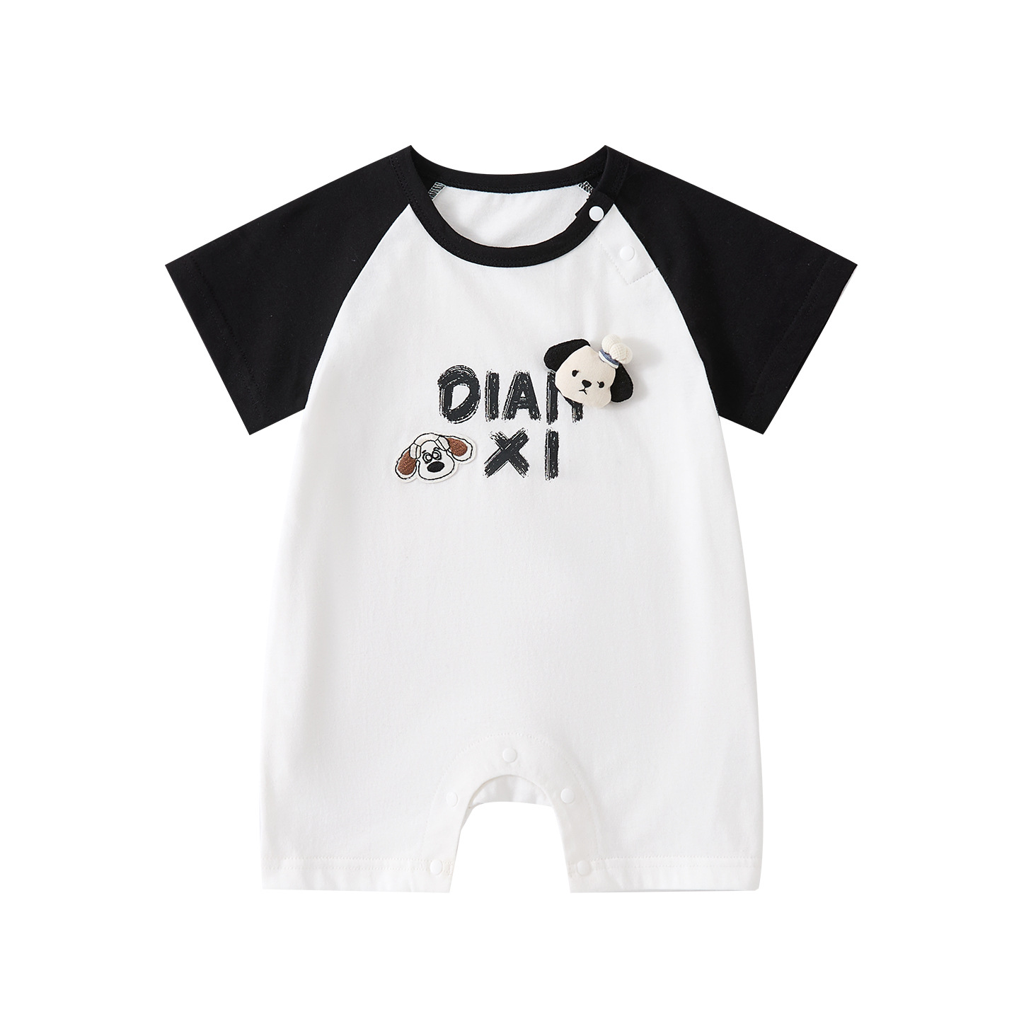 Cartoon Dog Romper, Baby Color-block Short Sleeve Onesie, Lightweight Open-crotch Crawling Suit — image 2