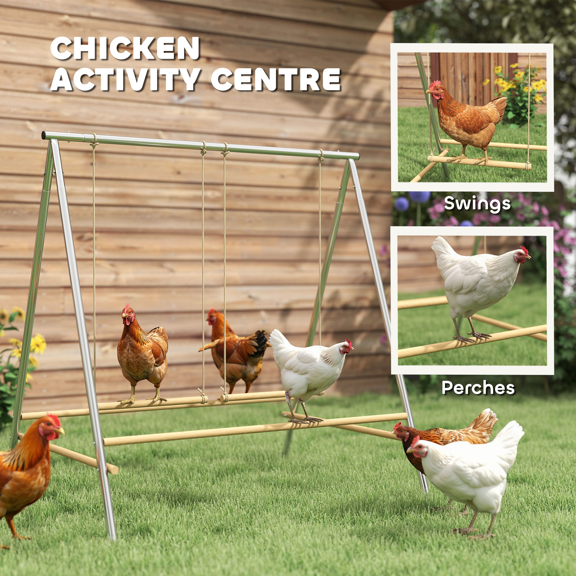 Percha para Pollos - Barra de Descanso con 2 Sillas de Balance, Accesorios para Gallinero — imagen 7