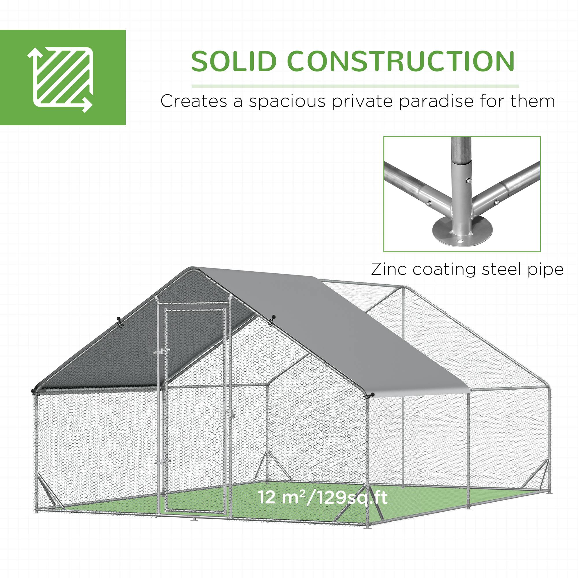Corral para Gallinas de Estructura Metálica 10 x 13 x 6.5, Gallinero Exterior con Cubierta y Puerta con Cerradura — imagen 7