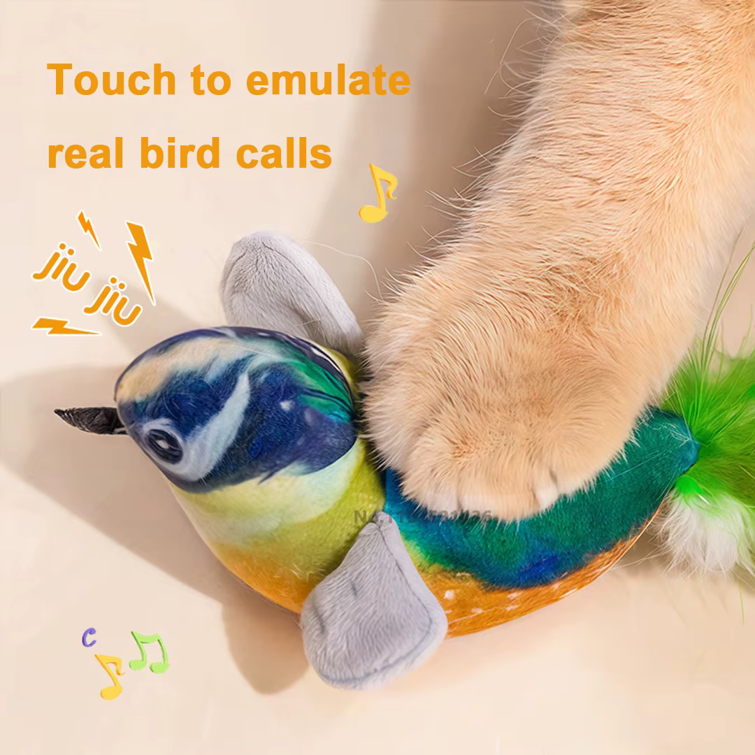 Pet Cat Toys Flying Bird Cat Toy Flapping Wings Sparrow Catnip Toys Vivid Chirping Simulation Bird Interactive Cat Toy — image 2