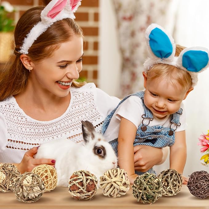 8-Piece Bunny Rabbit Grass Chew Balls, Rolling Natural Chew Toys For Small Animals And Dental Enrichment — image 3