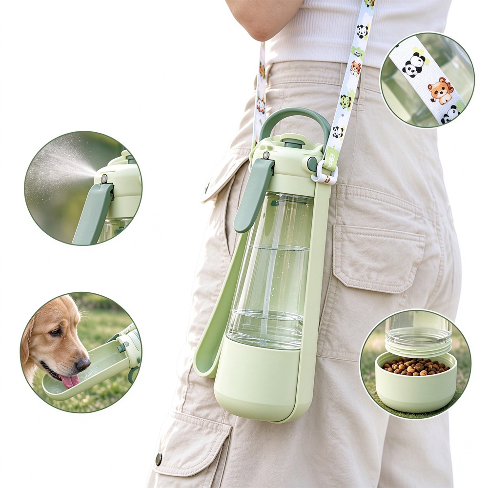 3in1 Dog Water Bottle With Mist Sprayer & Food Storage, Portable Pet Travel Water Dispenser For Walking Hiking Camping — image 1