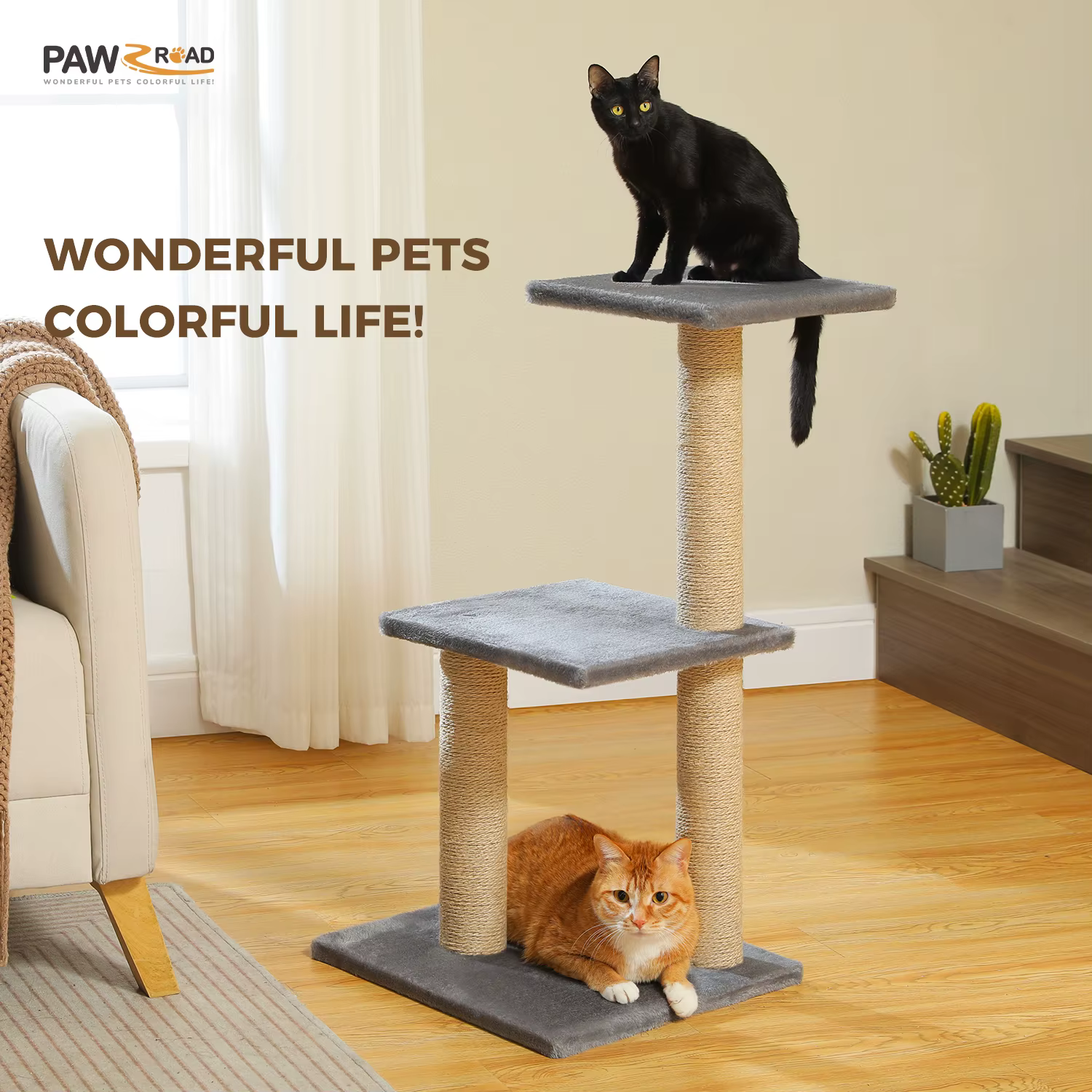 Cat Tree Cat Tower for Indoor Cats 2 Styles Cat Activity Tree with Cat Scratching Posts Big Hammock and Removable Top Perch Grey — image 5