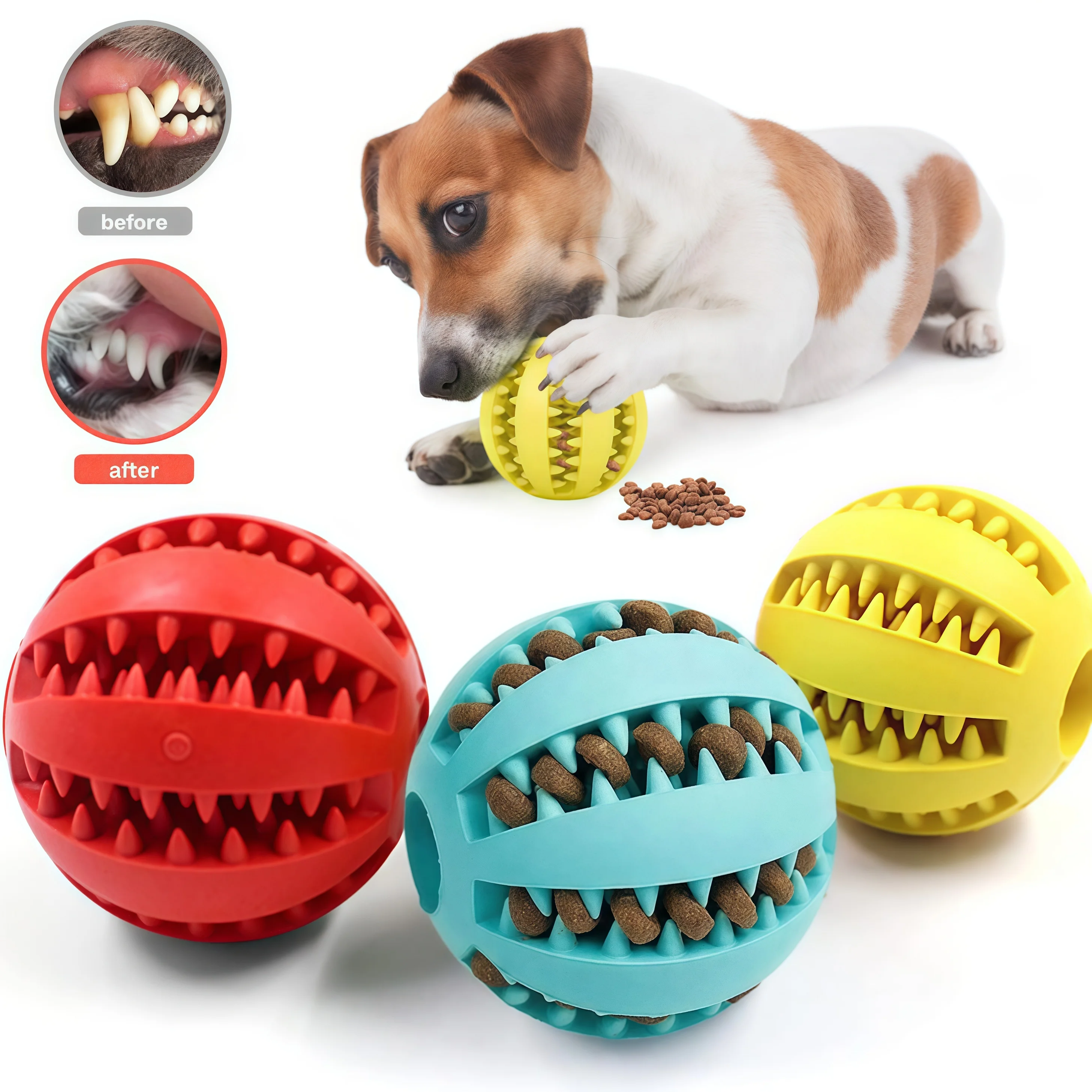 Pelota Interactiva de Goma para Perros Juguetes para Cachorros Limpiador de Dientes y Comida para Mascotas Pelotas de Goma Resistentes para Gatos y Perros — imagen 1