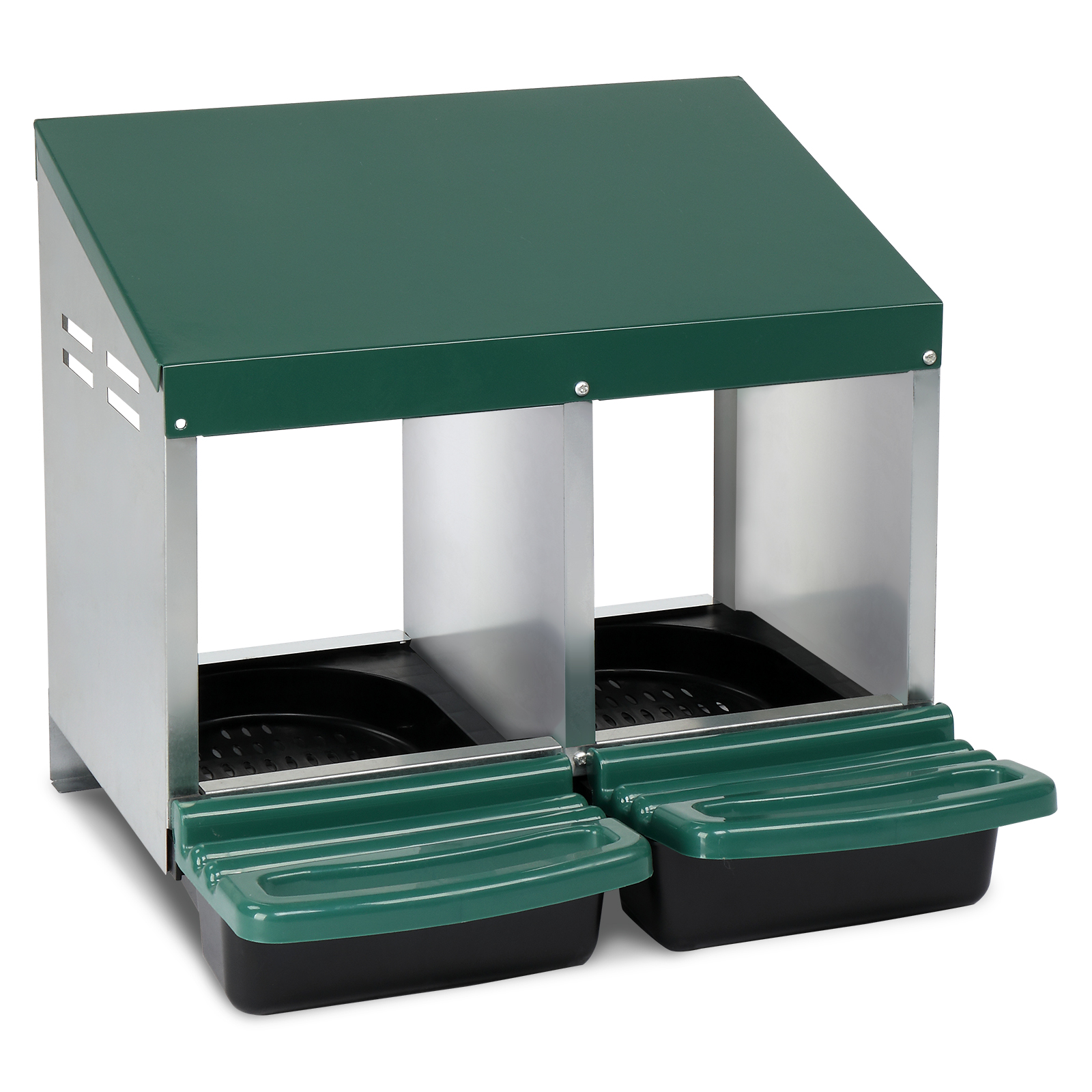 2 Compartments 54x52x47cm Pitched Roof House Iron-plastic Green Chicken Feeding Trough — image 10