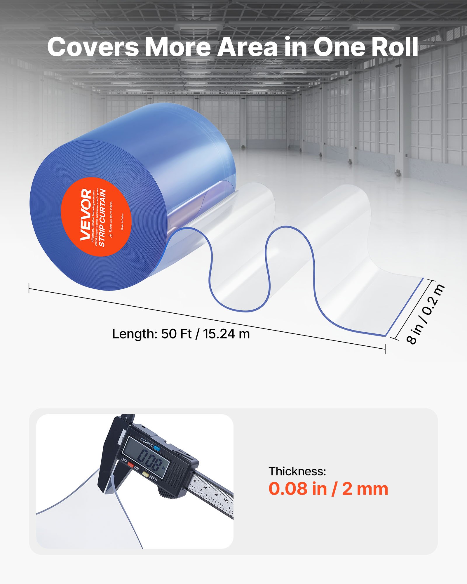 Clear PVC Strip Curtain, 50 Ft Length X 8 In Width, Plastic Door Strip Bulk Roll, Walk In Freezer Cooler Curtain Strips For Doorways Of Supermarket, Garage, Warehouse, Barn, Pet Animal House — image 5