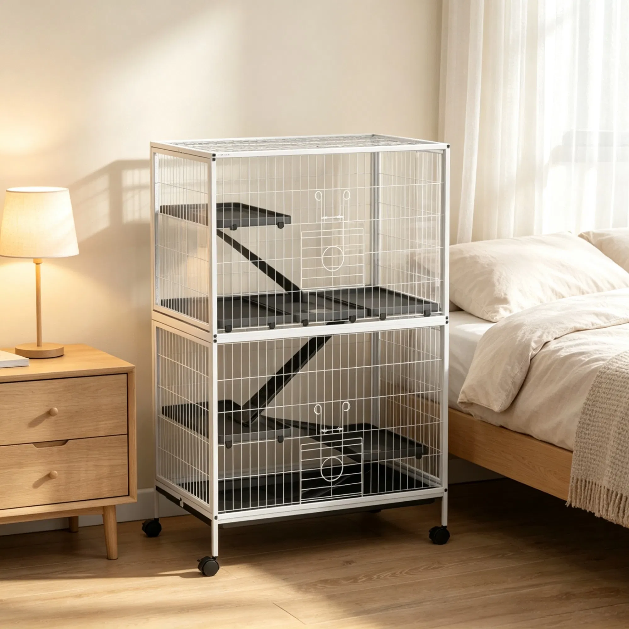 Tall Rolling Ferret Chinchilla Cage Small Animal Pet Habitat with Hammock, 4 Doors, Removable Tray — image 1
