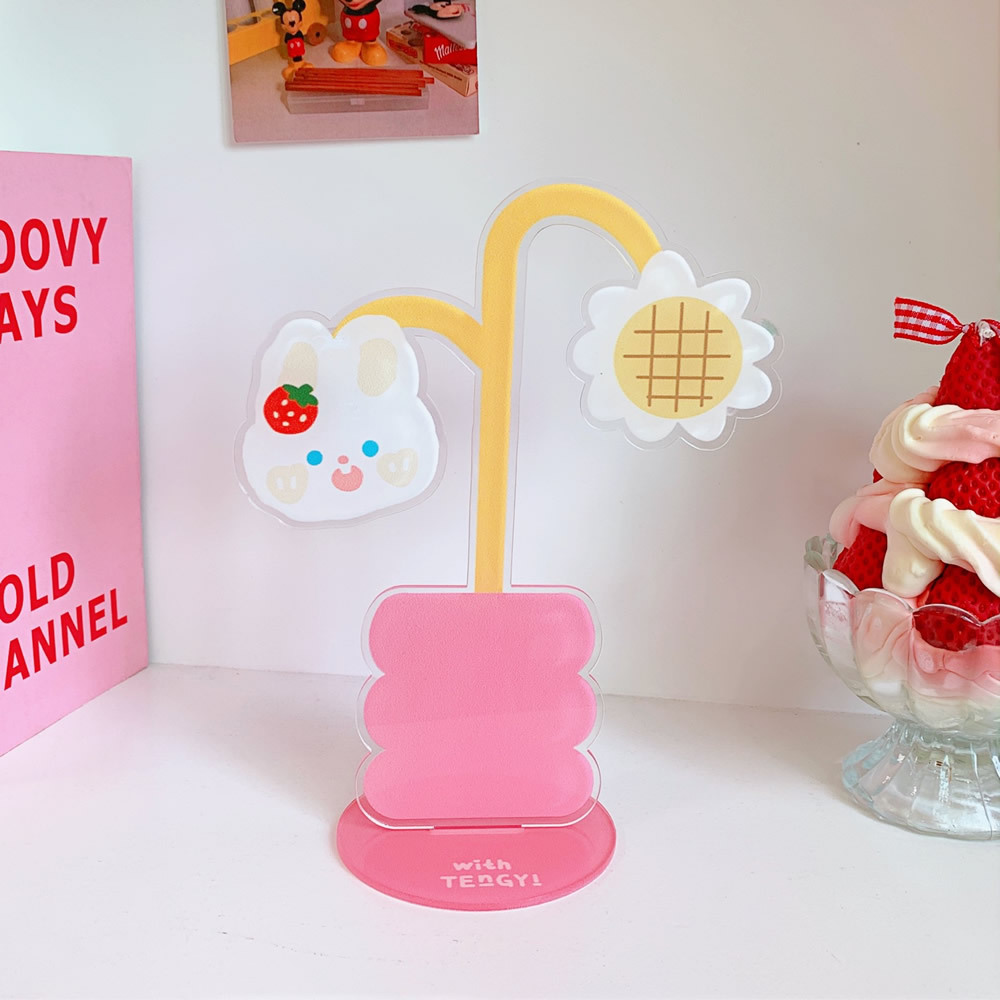 Creative Desktop Flower Decoration Cute Cartoon Acrylic Folder Sweet Soft Cute Bear Rabbit Multi-Function Note Holder — image 7