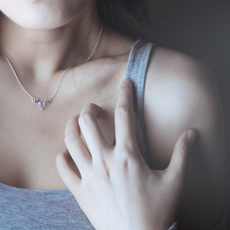Cuello de Sello de Oro 925 con Peral de Luna del Bosque y Pendiente de Ciervo — imagen 4