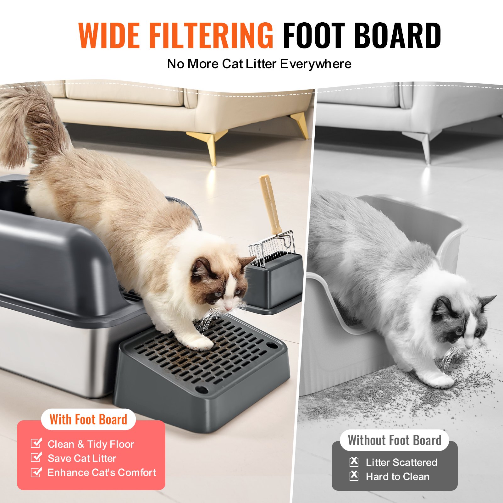 Deep Cat Litter Box Odor-Free Litter Box With Filtering Foot Board — imagen 2